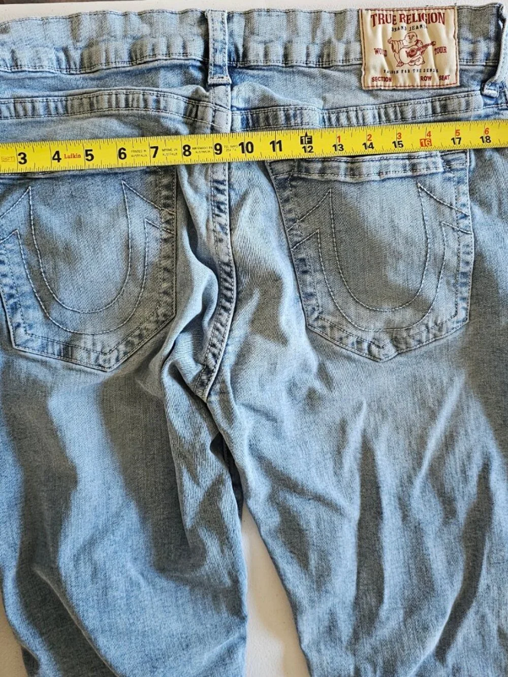 True Religion Ricky Jeans Mens Light Wash Relaxed Straight Flap Pocket 40x36
